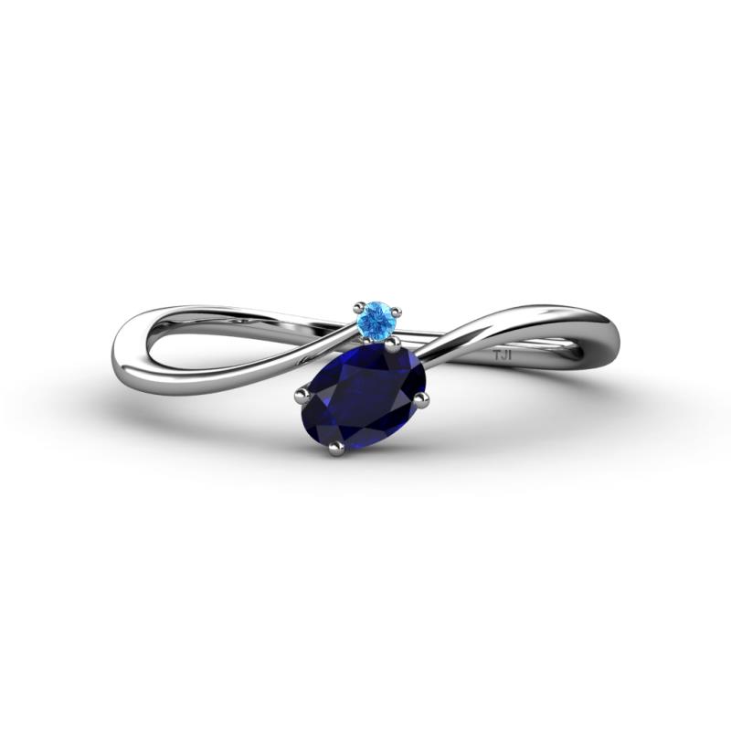 Lucie Bold Oval Cut Blue Sapphire and Round Blue Topaz 2 Stone Promise Ring 