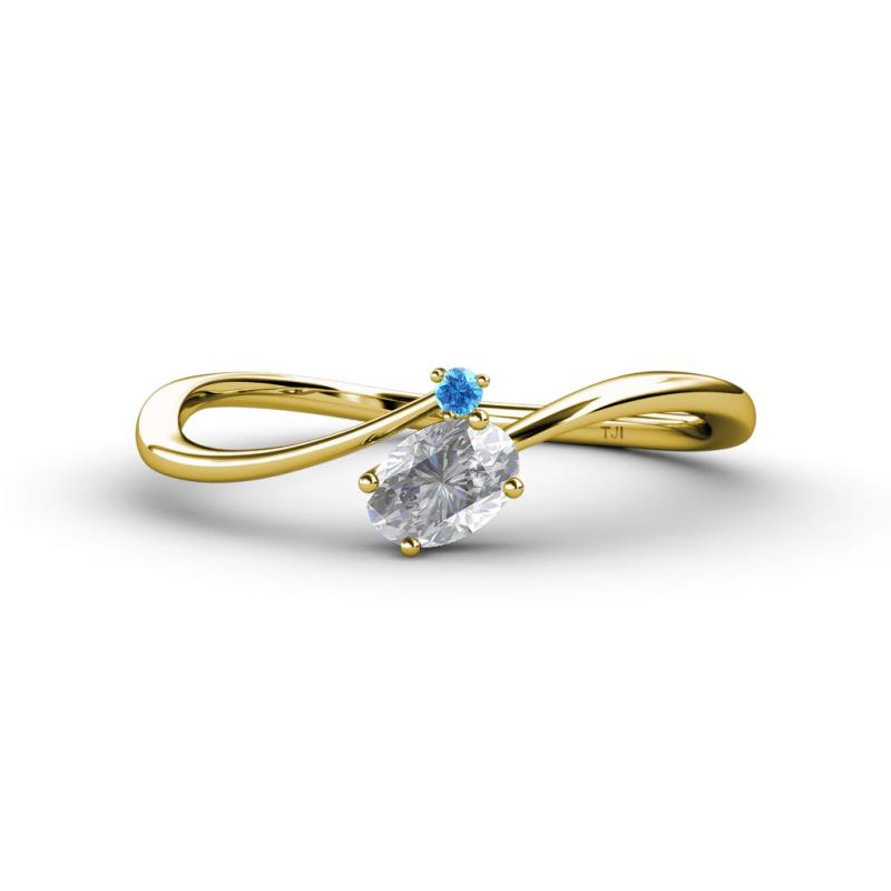 Lucie Bold Oval Cut White Sapphire and Round Blue Topaz 2 Stone Promise Ring 