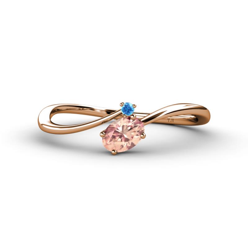 Lucie Bold Oval Cut Morganite and Round Blue Topaz 2 Stone Promise Ring 