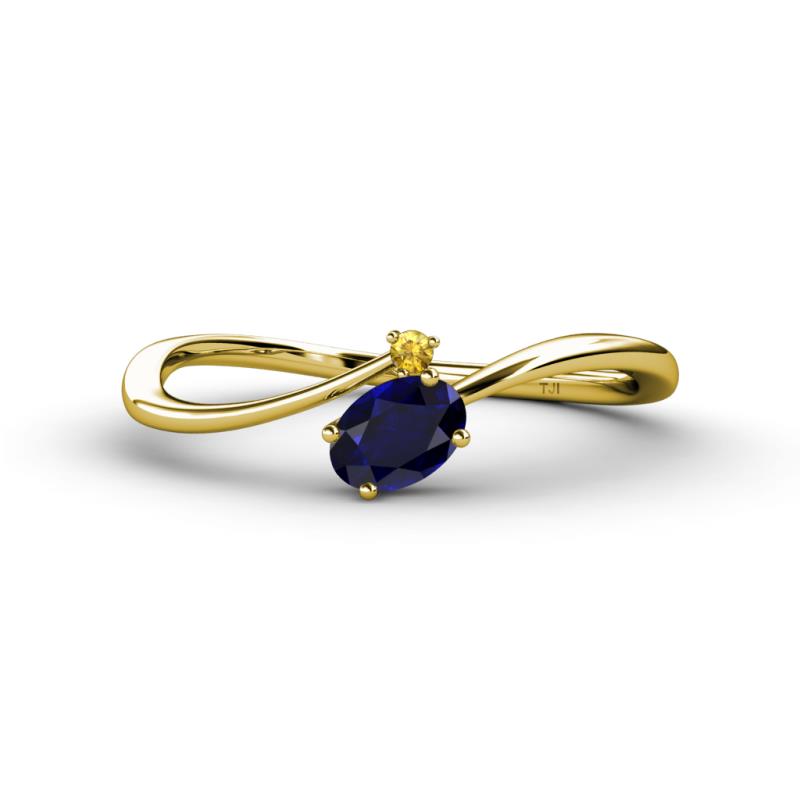 Lucie Bold Oval Cut Blue Sapphire and Round Citrine 2 Stone Promise Ring 