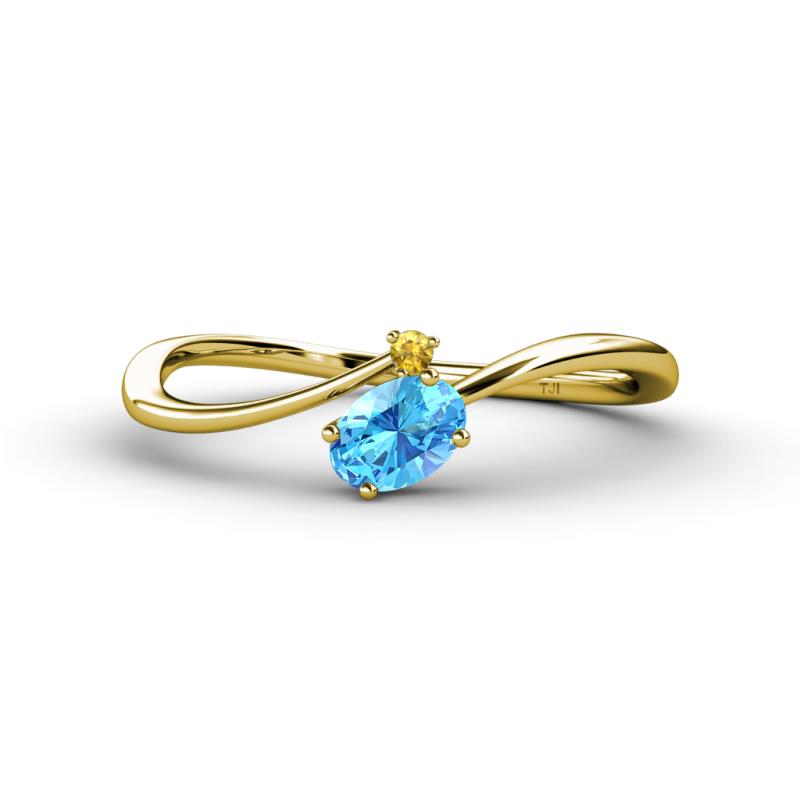 Lucie Bold Oval Cut Blue Topaz and Round Citrine 2 Stone Promise Ring 