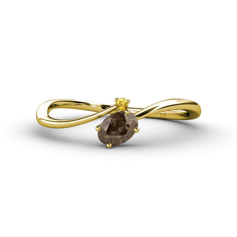 Lucie Bold Oval Cut Smoky Quartz and Round Citrine 2 Stone Promise Ring 