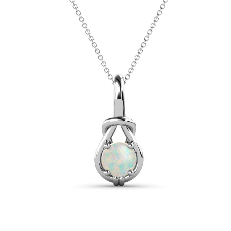 Caron 5.00 mm Round Opal Solitaire Love Knot Pendant Necklace 