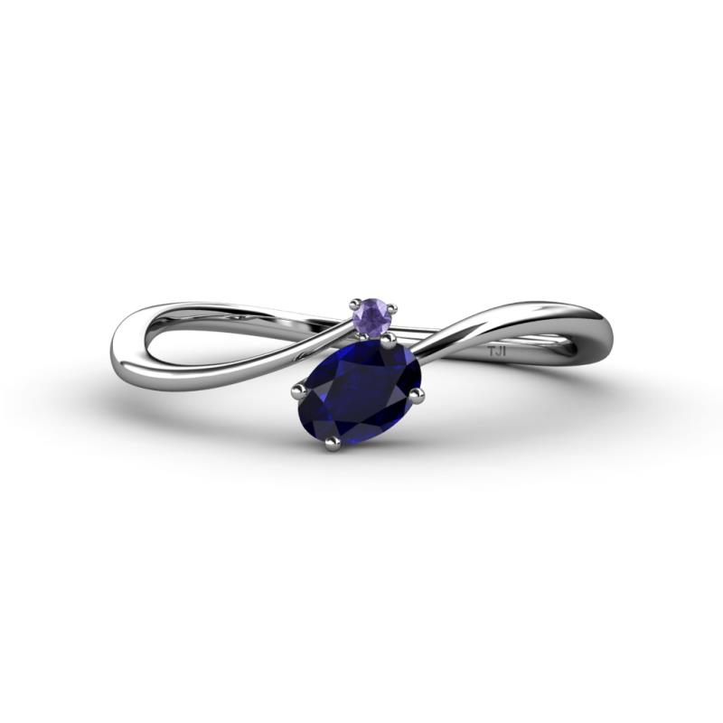 Lucie Bold Oval Cut Blue Sapphire and Round Iolite 2 Stone Promise Ring 