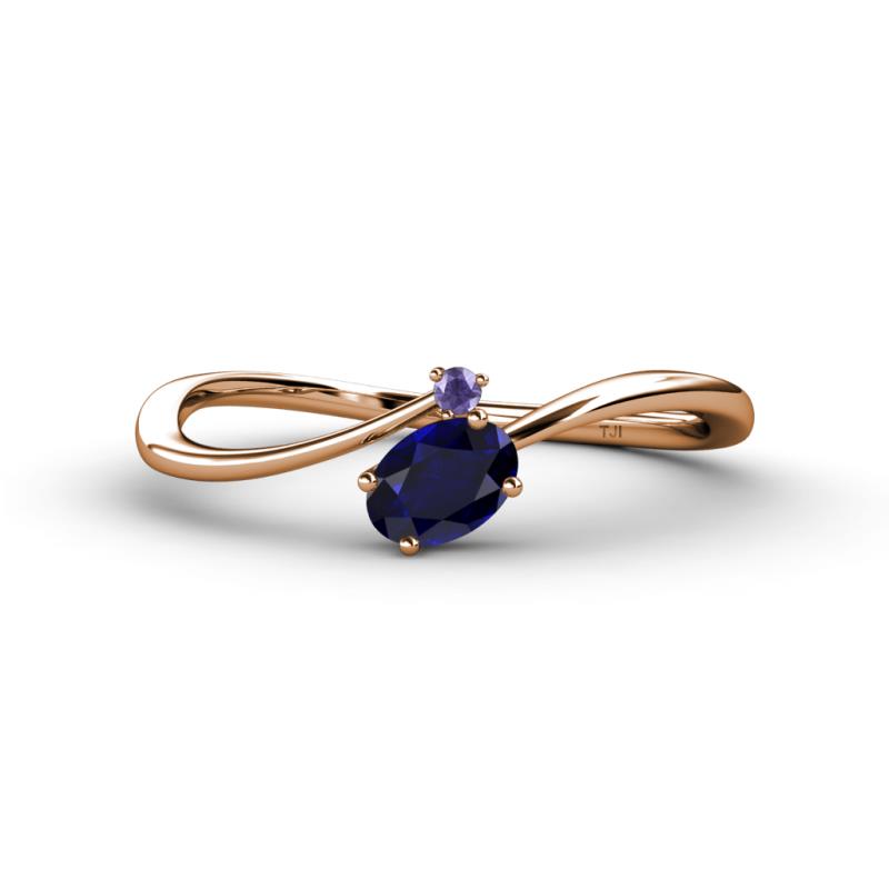 Lucie Bold Oval Cut Blue Sapphire and Round Iolite 2 Stone Promise Ring 