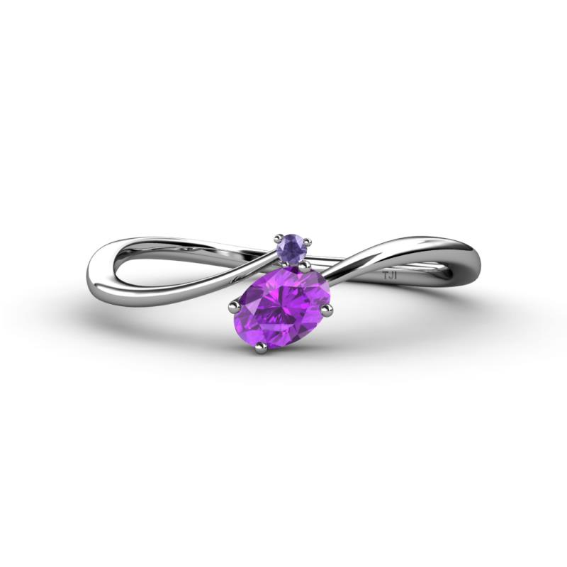 Lucie Bold Oval Cut Amethyst and Round Iolite 2 Stone Promise Ring 