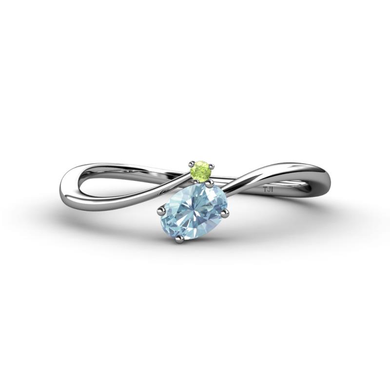 Lucie Bold Oval Cut Aquamarine and Round Peridot 2 Stone Promise Ring 