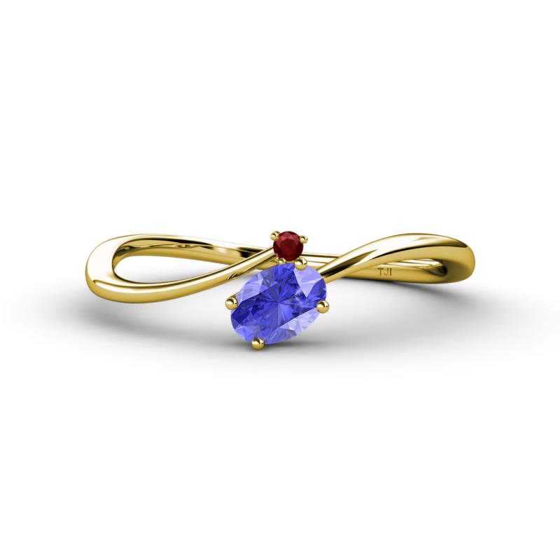 Lucie Bold Oval Cut Tanzanite and Round Red Garnet 2 Stone Promise Ring 