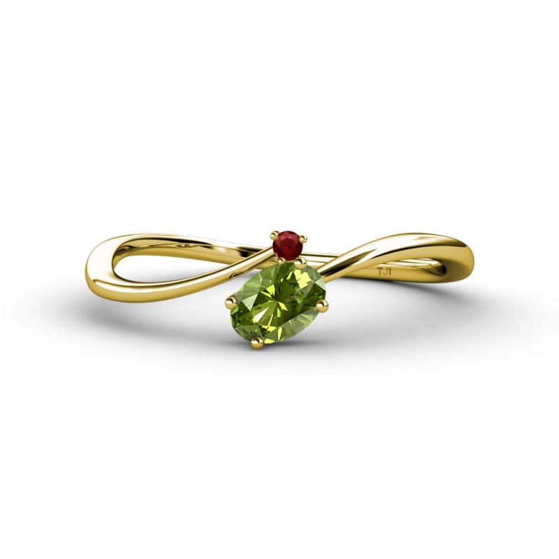 Lucie Bold Oval Cut Peridot and Round Red Garnet 2 Stone Promise Ring 