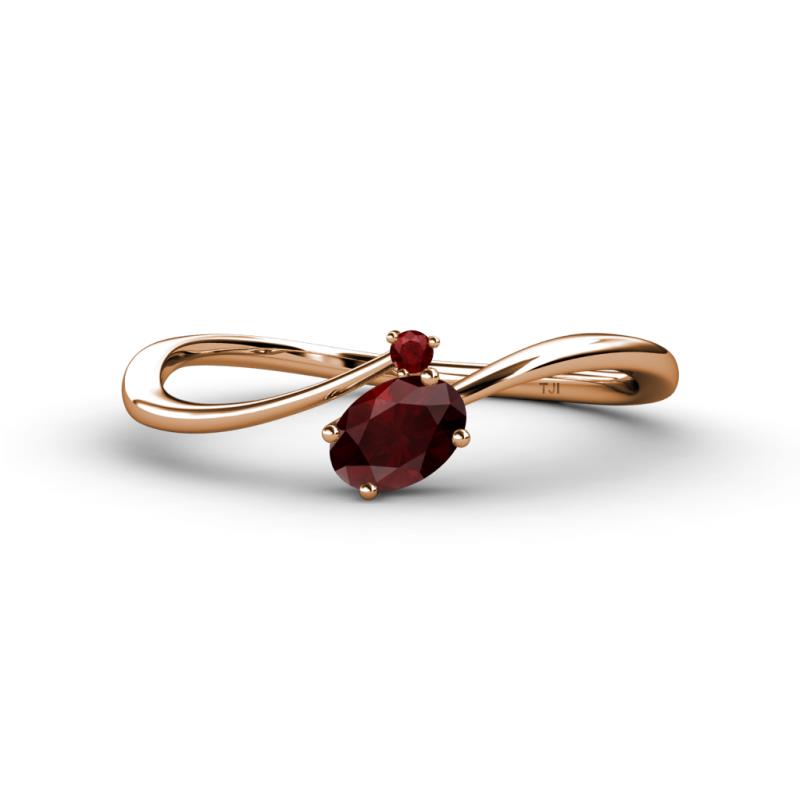 Lucie Bold Oval Cut and Round Red Garnet 2 Stone Promise Ring 