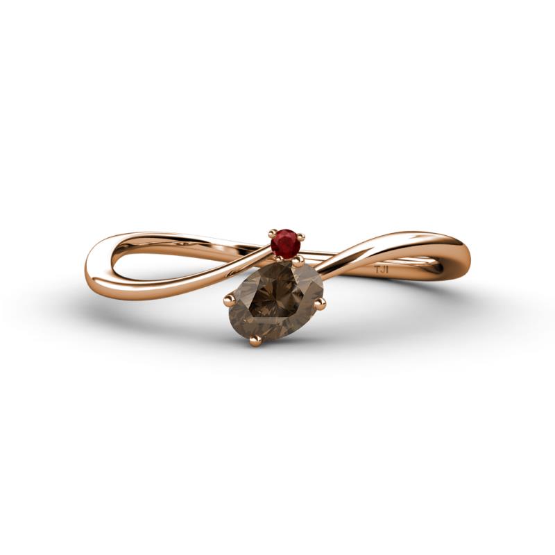 Lucie Bold Oval Cut Smoky Quartz and Round Red Garnet 2 Stone Promise Ring 