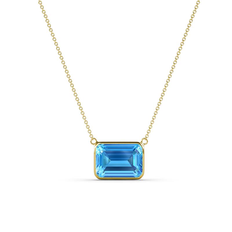 Olivia 8x6 mm Emerald Cut Blue Topaz East West Solitaire Pendant Necklace 