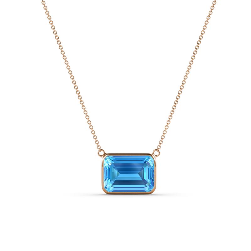 Olivia 8x6 mm Emerald Cut Blue Topaz East West Solitaire Pendant Necklace 