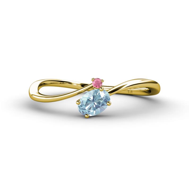 Lucie Bold Oval Cut Aquamarine and Round Rhodolite Garnet 2 Stone Promise Ring 