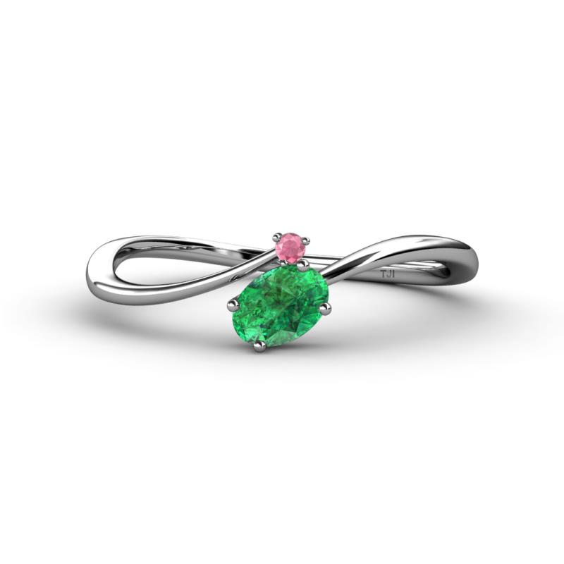 Lucie Bold Oval Cut Emerald and Round Rhodolite Garnet 2 Stone Promise Ring 