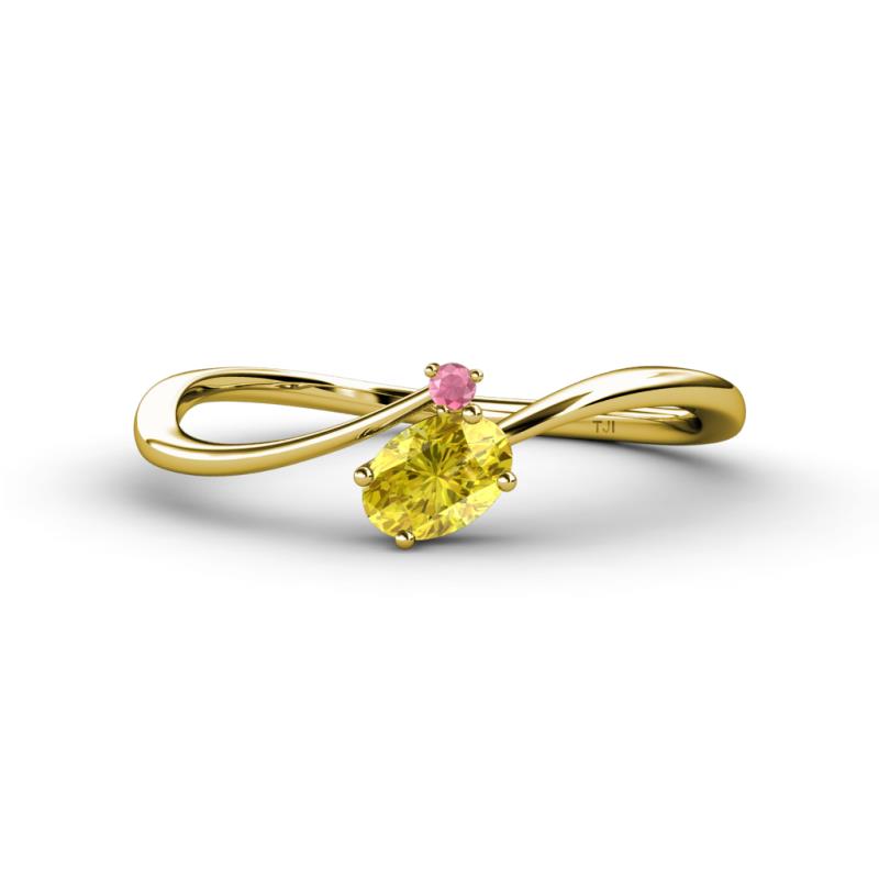 Lucie Bold Oval Cut Yellow Sapphire and Round Rhodolite Garnet 2 Stone Promise Ring 