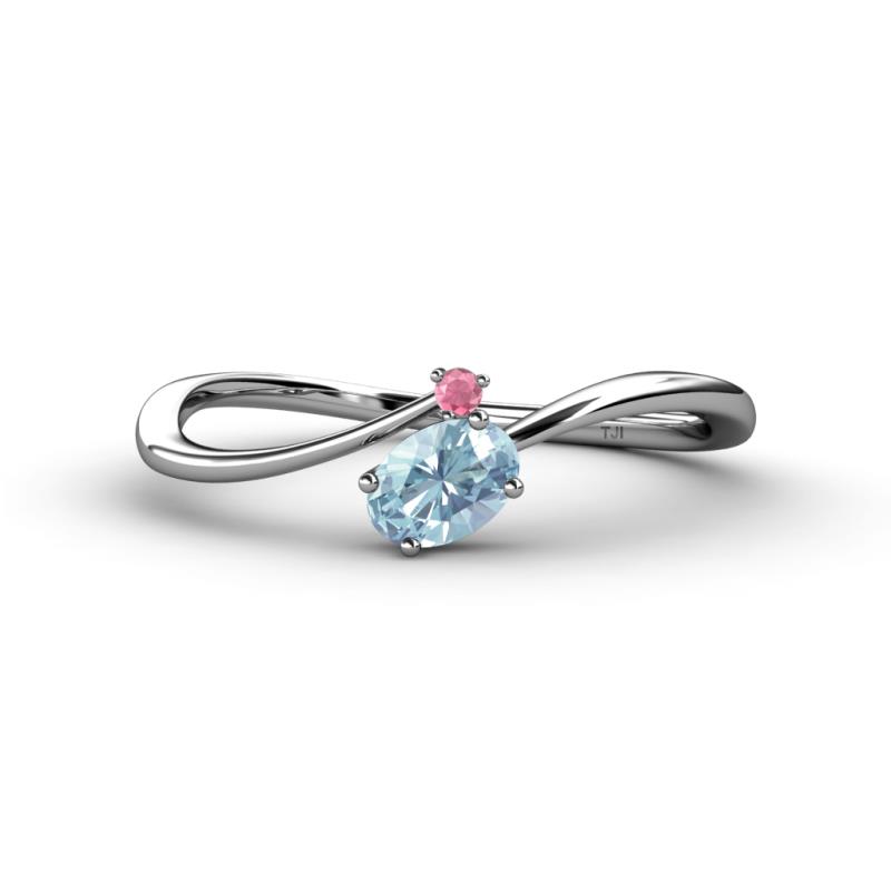 Lucie Bold Oval Cut Aquamarine and Round Rhodolite Garnet 2 Stone Promise Ring 