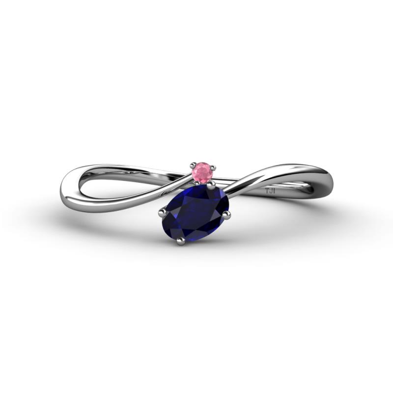 Lucie Bold Oval Cut Blue Sapphire and Round Rhodolite Garnet 2 Stone Promise Ring 