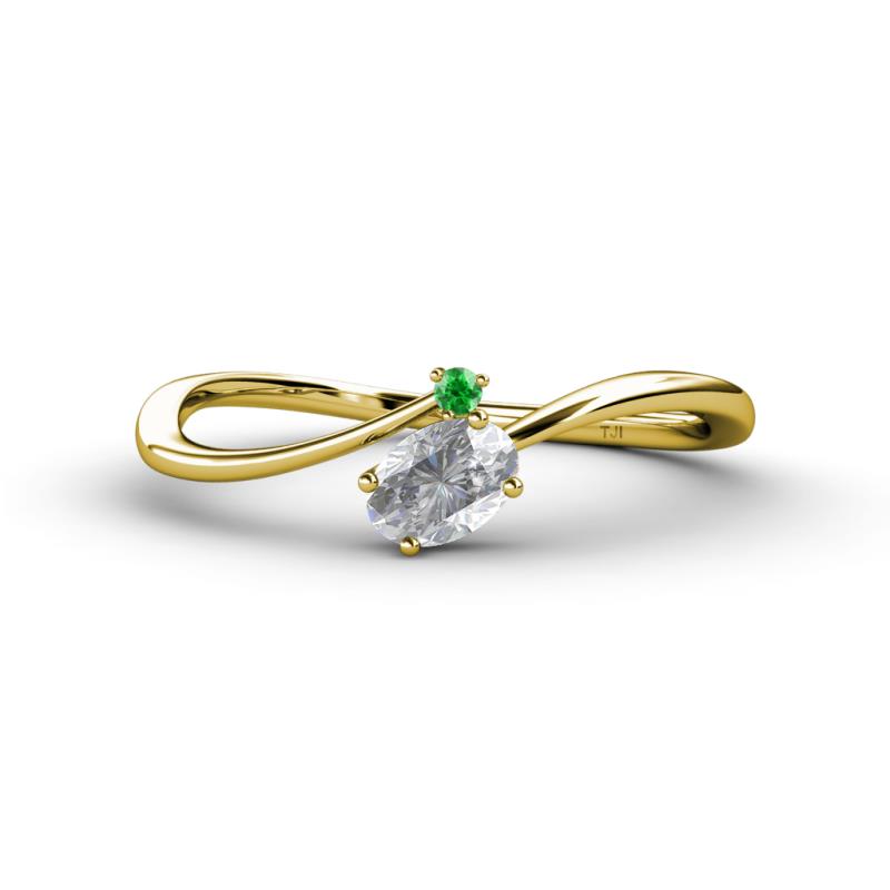 Lucie Bold Oval Cut White Sapphire and Round Green Garnet 2 Stone Promise Ring 