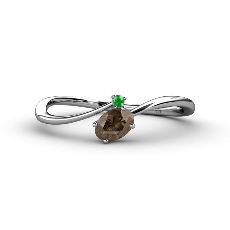 Lucie Bold Oval Cut Smoky Quartz and Round Green Garnet 2 Stone Promise Ring 