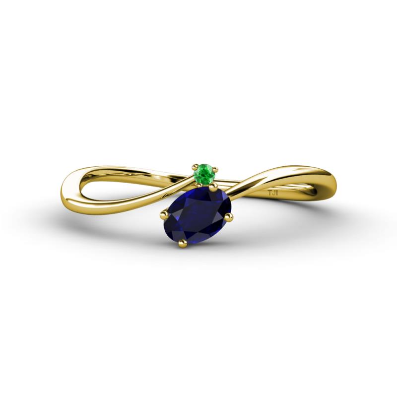 Lucie Bold Oval Cut Blue Sapphire and Round Green Garnet 2 Stone Promise Ring 