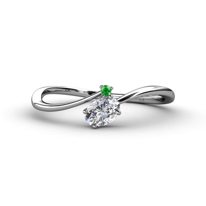Lucie Bold Oval Cut Diamond and Round Green Garnet 2 Stone Promise Ring 