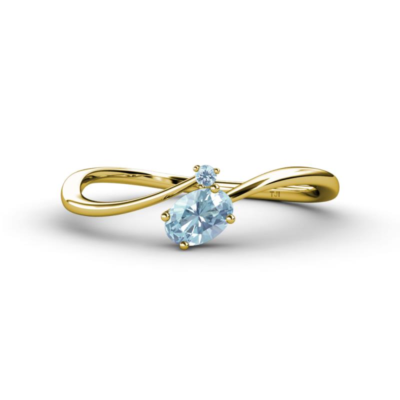 Lucie Bold Oval Cut and Round Aquamarine 2 Stone Promise Ring 