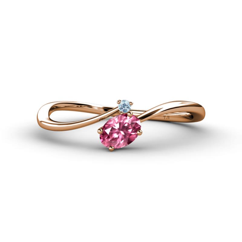 Lucie Bold Oval Cut Pink Tourmaline and Round Aquamarine 2 Stone Promise Ring 