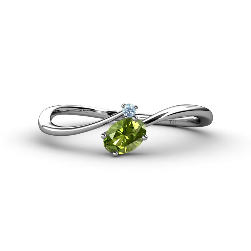 Lucie Bold Oval Cut Peridot and Round Aquamarine 2 Stone Promise Ring 