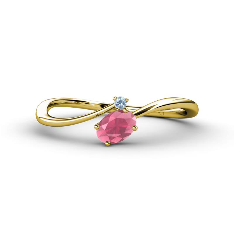 Lucie Bold Oval Cut Rhodolite Garnet and Round Aquamarine 2 Stone Promise Ring 