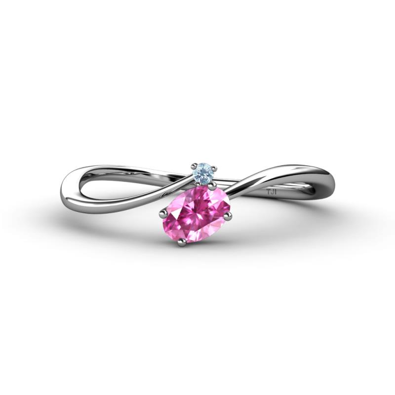 Lucie Bold Oval Cut Pink Sapphire and Round Aquamarine 2 Stone Promise Ring 