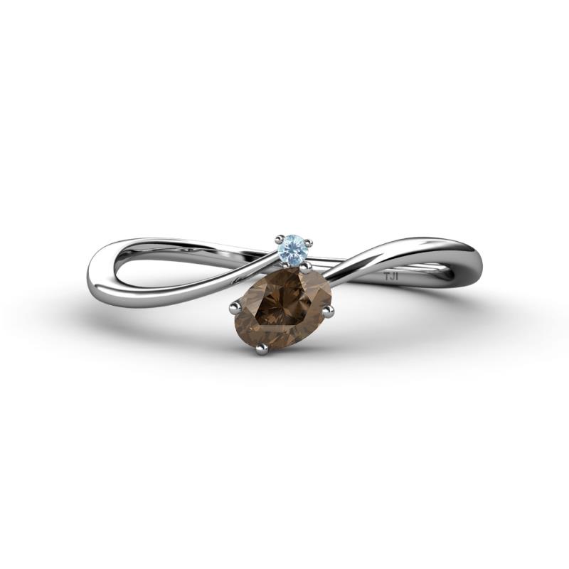 Lucie Bold Oval Cut Smoky Quartz and Round Aquamarine 2 Stone Promise Ring 