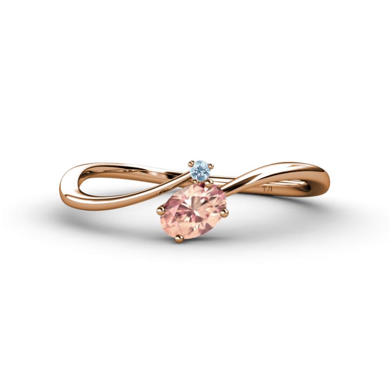 Lucie Bold Oval Cut Morganite and Round Aquamarine 2 Stone Promise Ring 