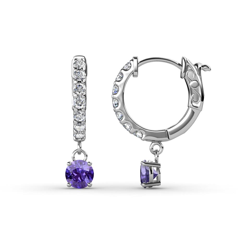 Nita (4mm) Round Iolite and Diamond Dangle Huggie Hoop Earrings 