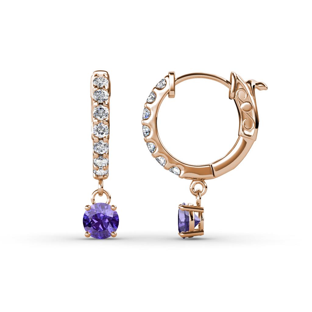 Nita (4mm) Round Iolite and Diamond Dangle Huggie Hoop Earrings 