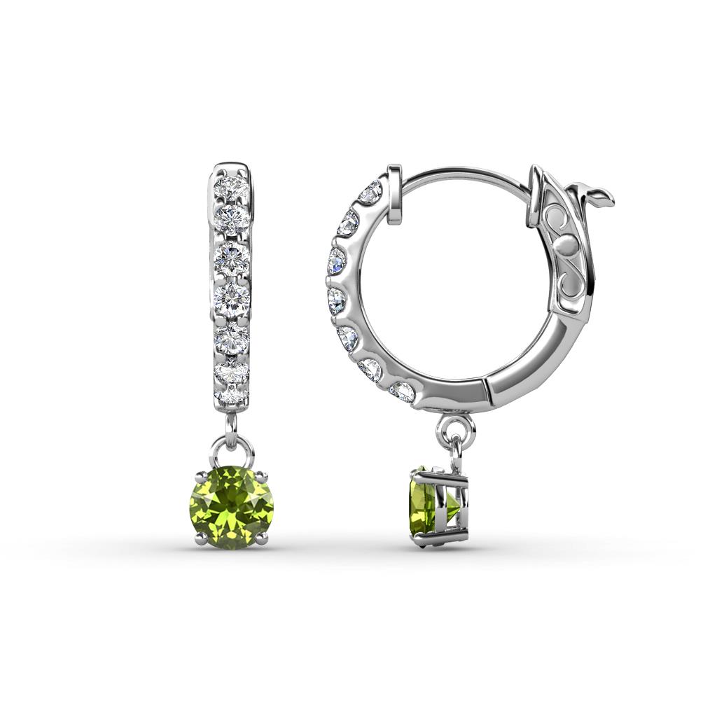 Nita (4mm) Round Peridot and Diamond Dangle Huggie Hoop Earrings 