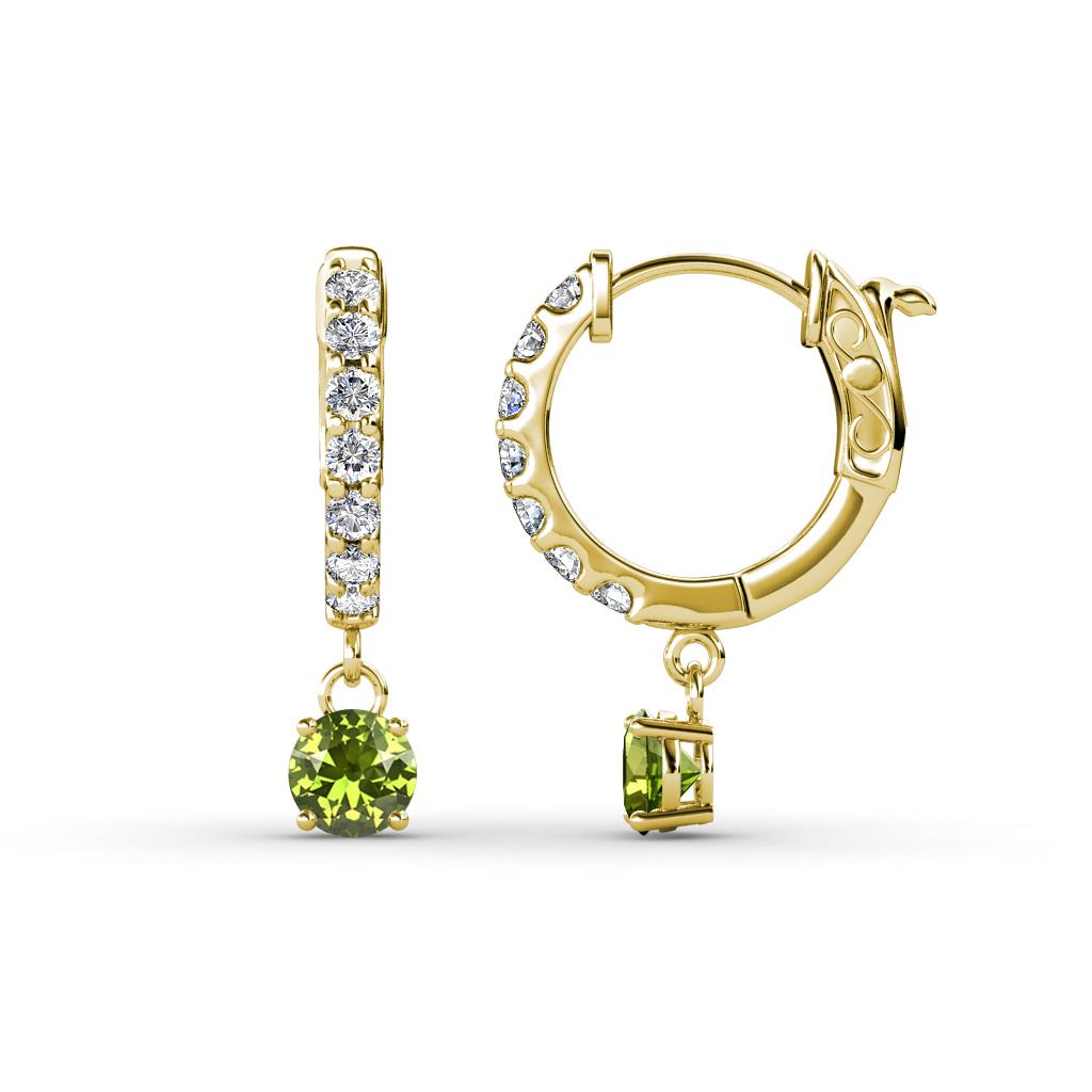 Nita (4mm) Round Peridot and Diamond Dangle Huggie Hoop Earrings 