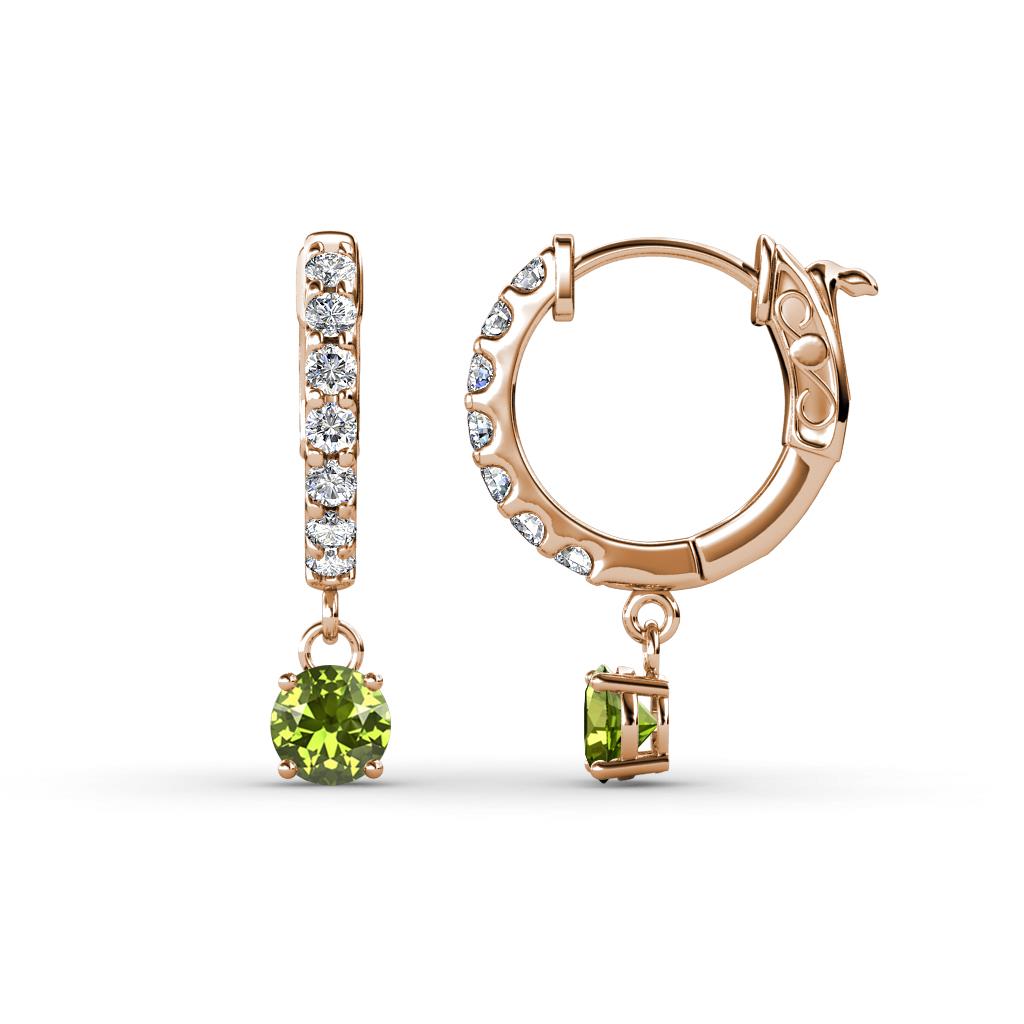 Nita (4mm) Round Peridot and Diamond Dangle Huggie Hoop Earrings 
