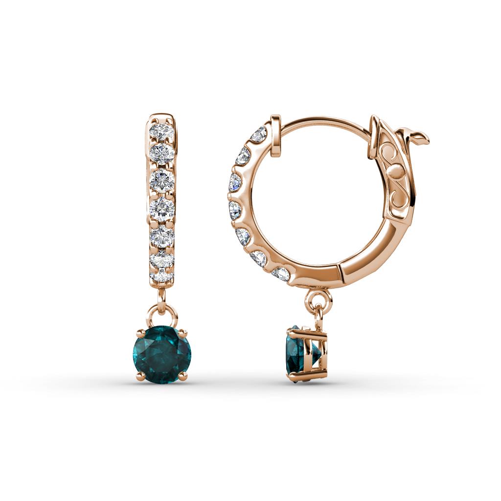 Nita (4mm) Round London Blue Topaz and Diamond Dangle Huggie Hoop Earrings 