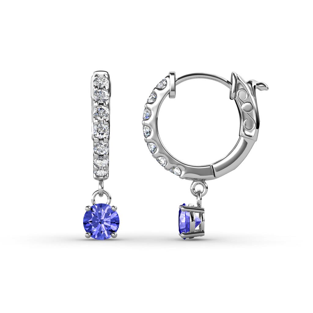 Nita (4mm) Round Tanzanite and Diamond Dangle Huggie Hoop Earrings 