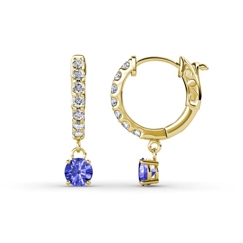 Nita (4mm) Round Tanzanite and Diamond Dangle Huggie Hoop Earrings 