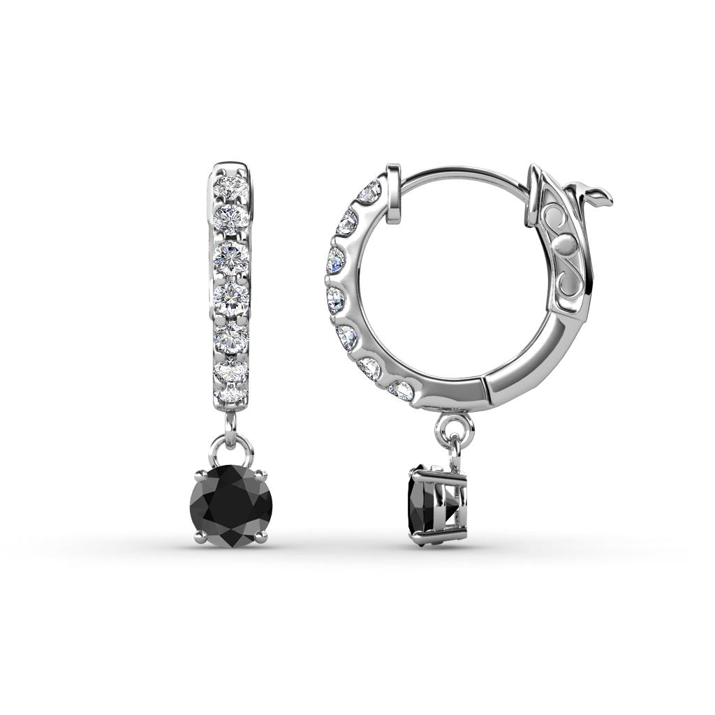 Nita (4mm) Round Black and White Diamond Dangle Huggie Hoop Earrings 