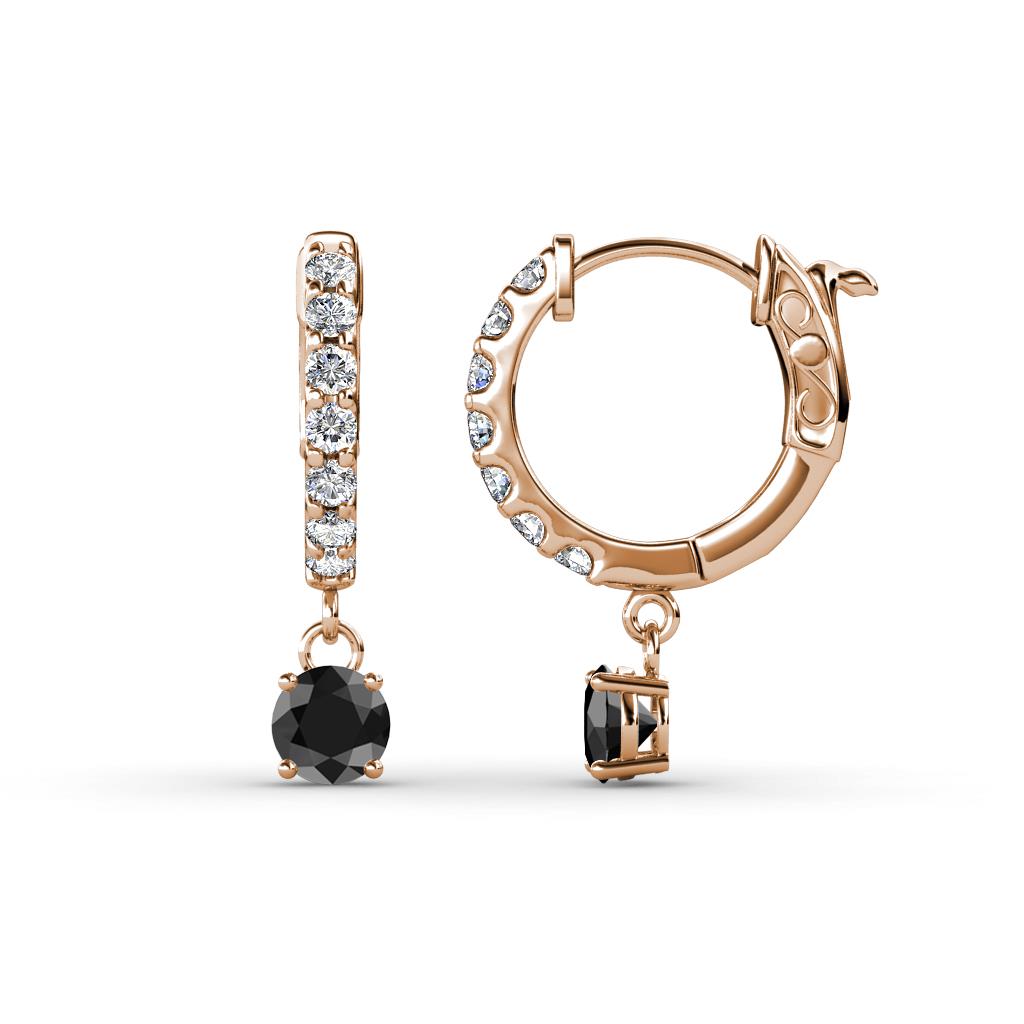 Nita (4mm) Round Black and White Diamond Dangle Huggie Hoop Earrings 