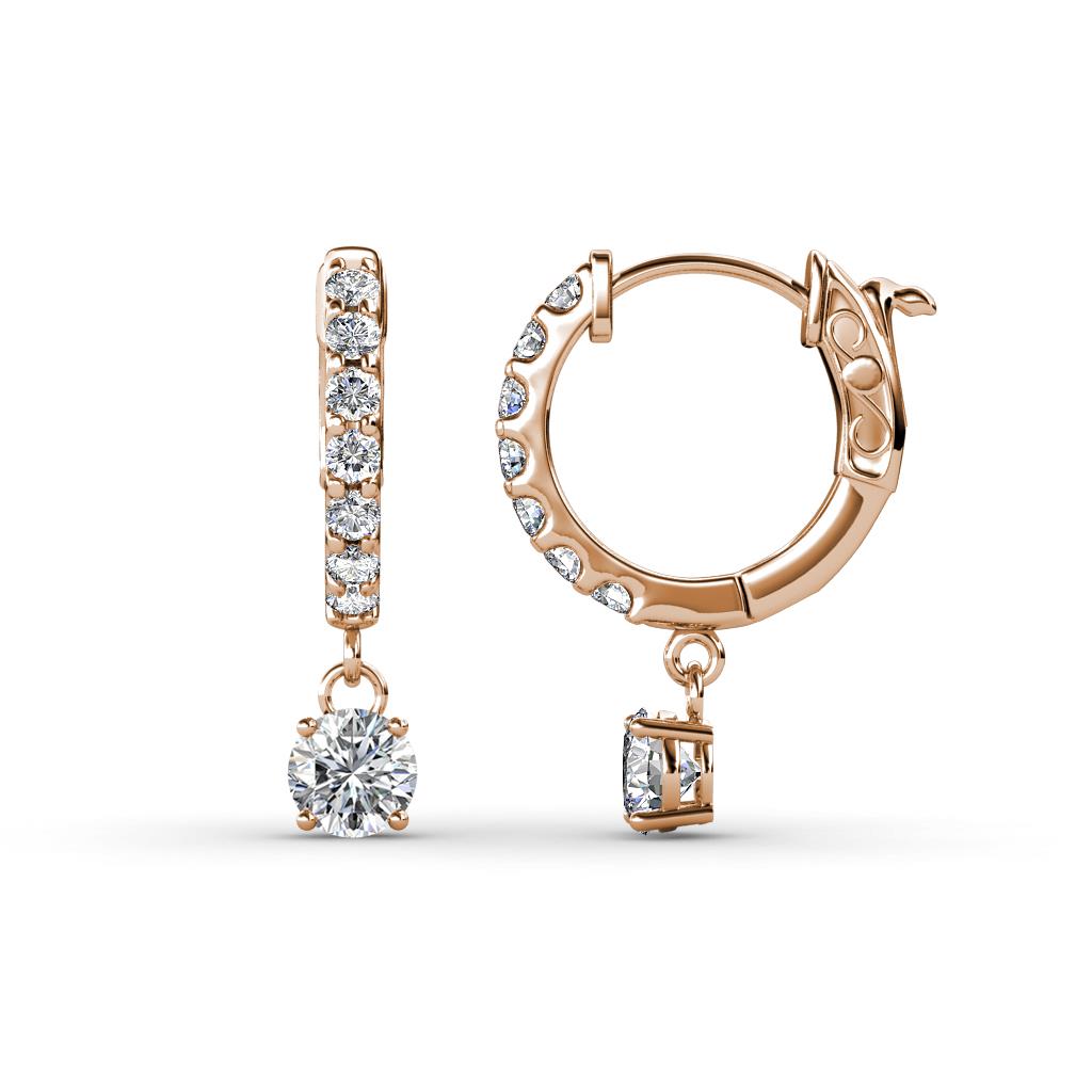 Nita (4mm) Round Lab Grown Diamond and Diamond Dangle Huggie Hoop Earrings 