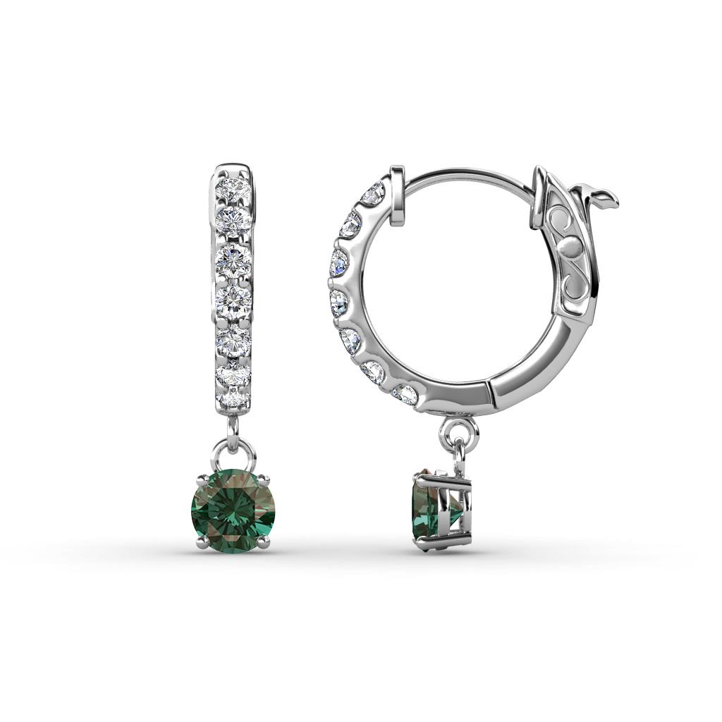 Nita (4mm) Round Created Alexandrite and Diamond Dangle Huggie Hoop Earrings 