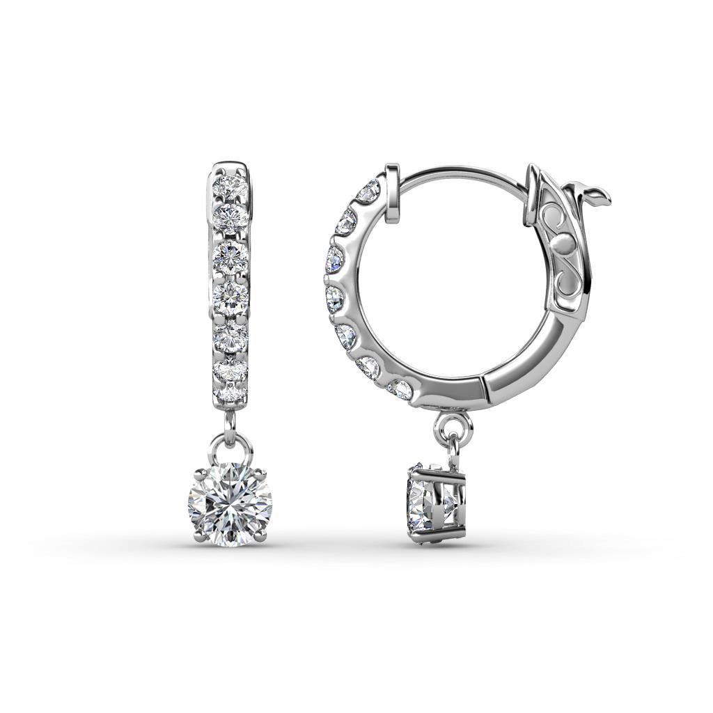 Nita (4mm) Round Forever Brilliant Moissanite and Diamond Dangle Huggie Hoop Earrings 