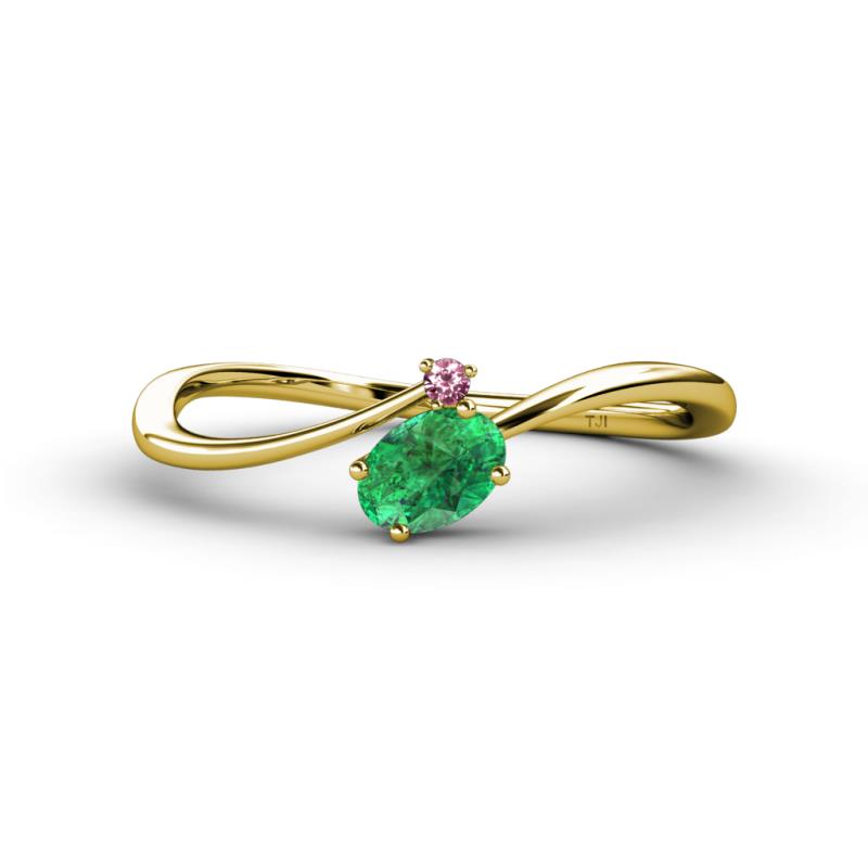 Lucie Bold Oval Cut Emerald and Round Pink Tourmaline 2 Stone Promise Ring 