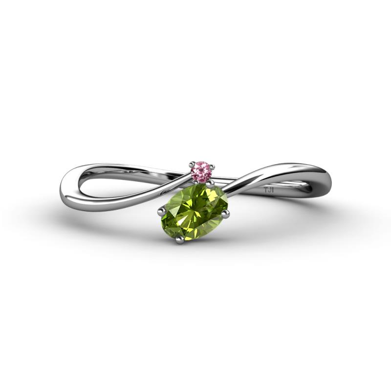 Lucie Bold Oval Cut Peridot and Round Pink Tourmaline 2 Stone Promise Ring 