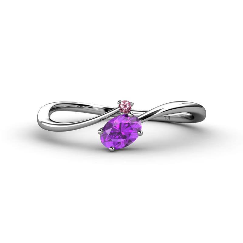 Lucie Bold Oval Cut Amethyst and Round Pink Tourmaline 2 Stone Promise Ring 