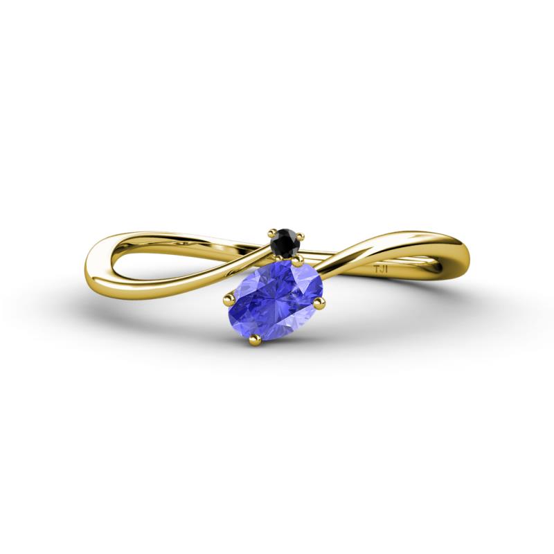 Lucie Bold Oval Cut Tanzanite and Round Black Diamond 2 Stone Promise Ring 